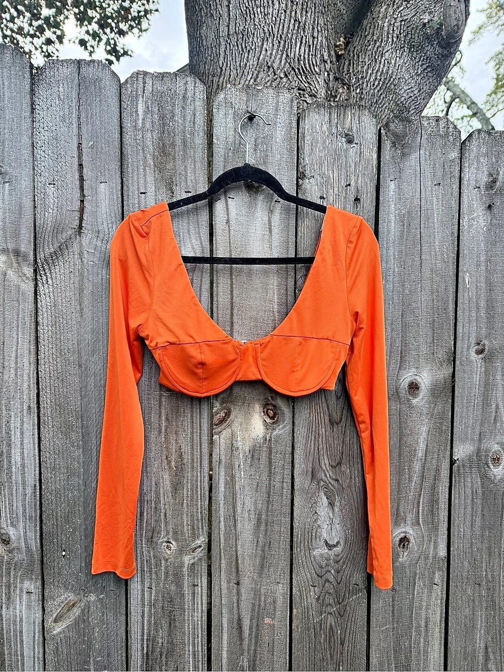 White Fox Orange Long Sleeve Bikini Top Like New